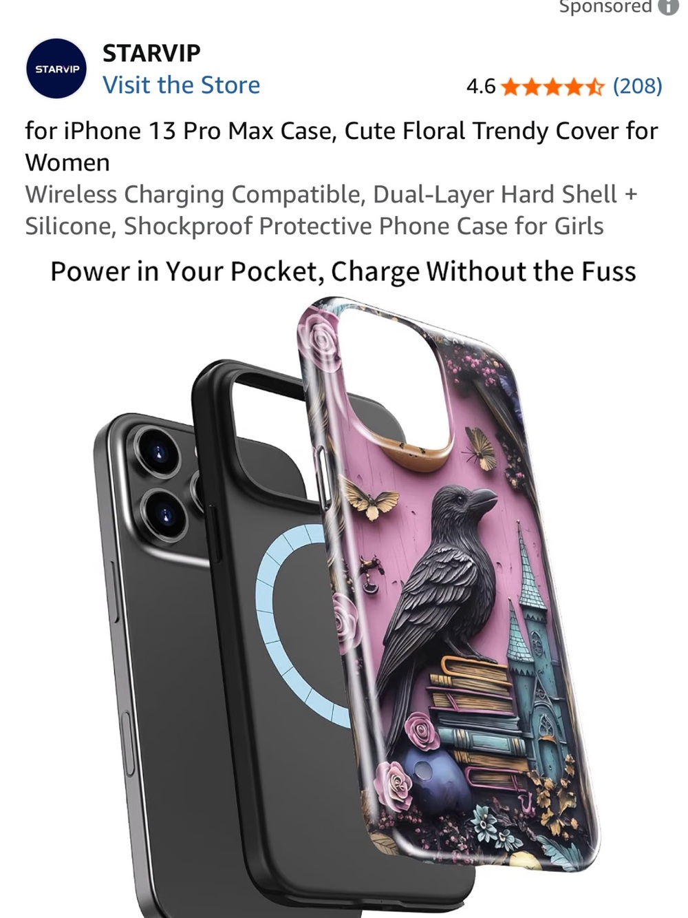 Floral Raven iPhone 13 Pro Max Case - Pink